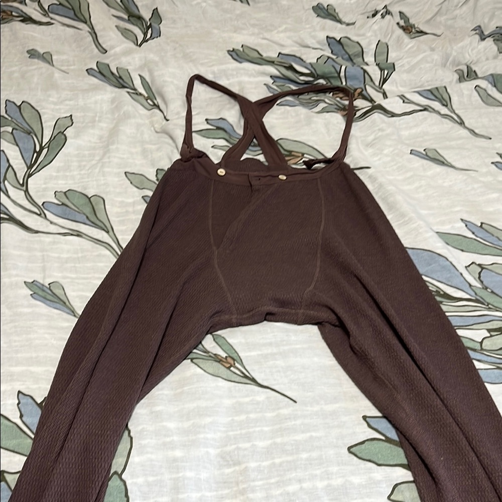 Free People Brown Ribbed Strappy Sleep Top